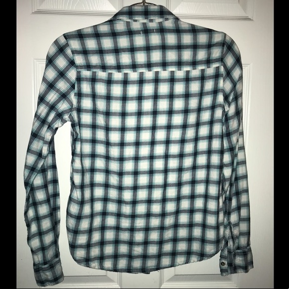 Hollister teal, black and white plaid flannel - Picture 2 of 3